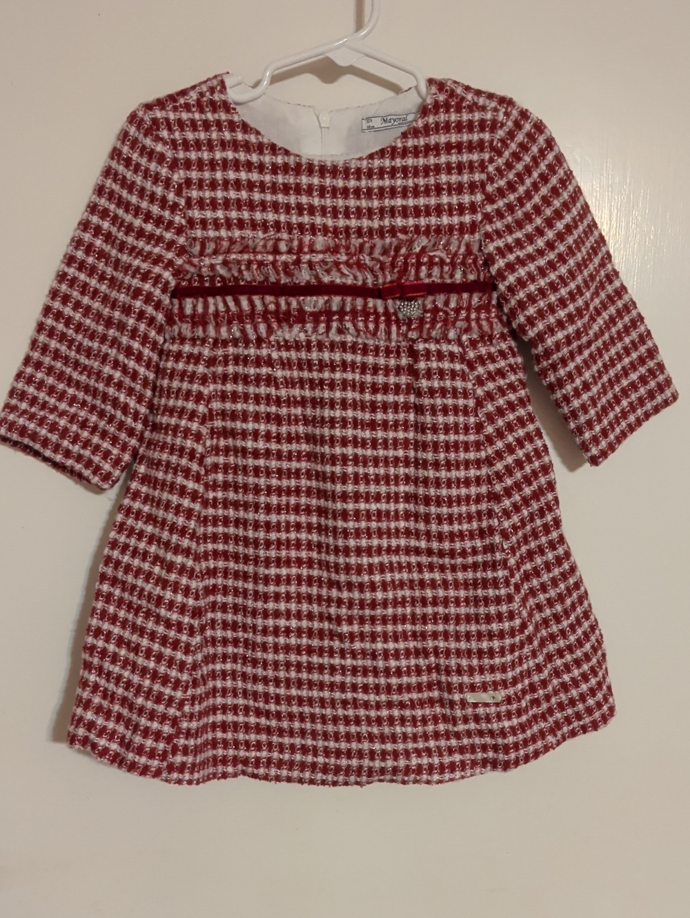 Mayoral Red and White Check Tweed Dress White Petticoat Lining